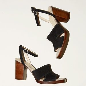 No. 6 Luisa Heel Black Suede Ankle Wrap Block Heel Sandal 9